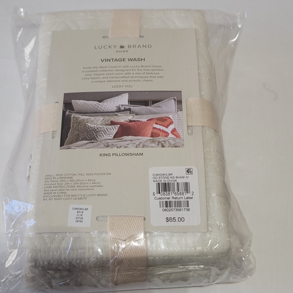 Lucky Brand Home King Pillow Sham Color- Ivory Quilted Pillow Cover - Picture 6 of 8